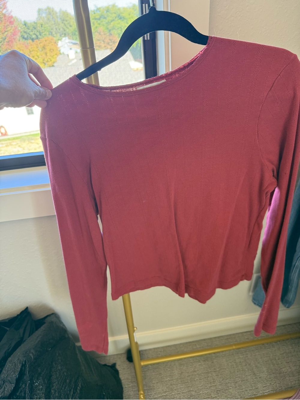 Topshop Ribbed Long Sleeve Tee in Dusty Rose